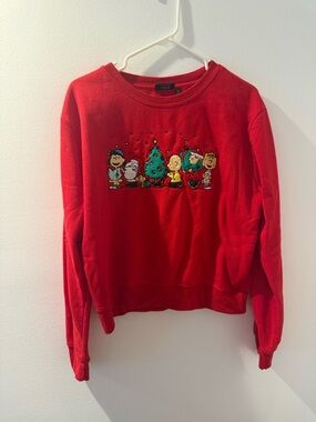Red Peanuts Crewneck Sweatshirt with Holiday Graphic